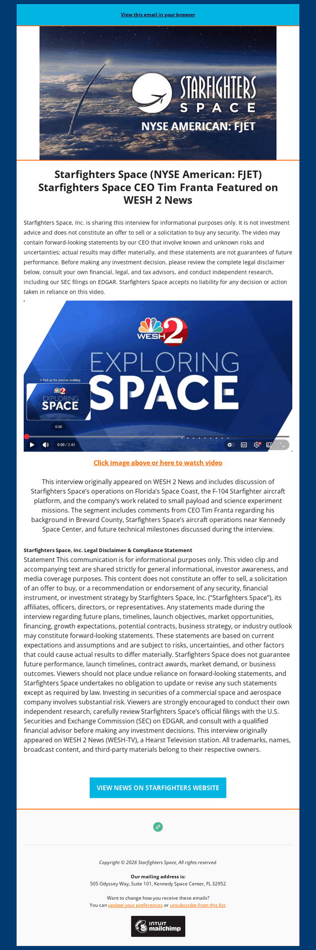 Starfighters Space email from Thu, Jul 9, 2026
