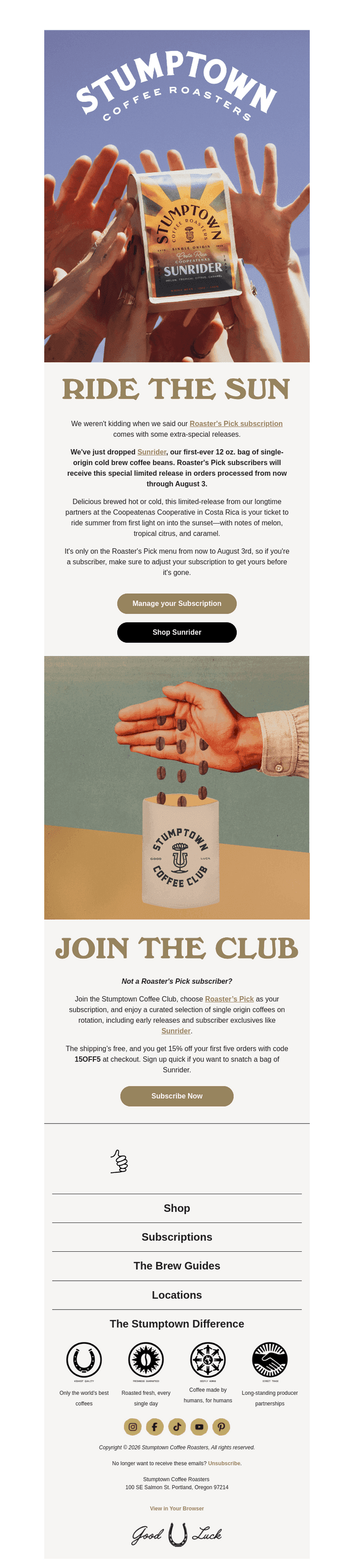 Stumptown Coffee Roasters email from Thu, Jul 9, 2026