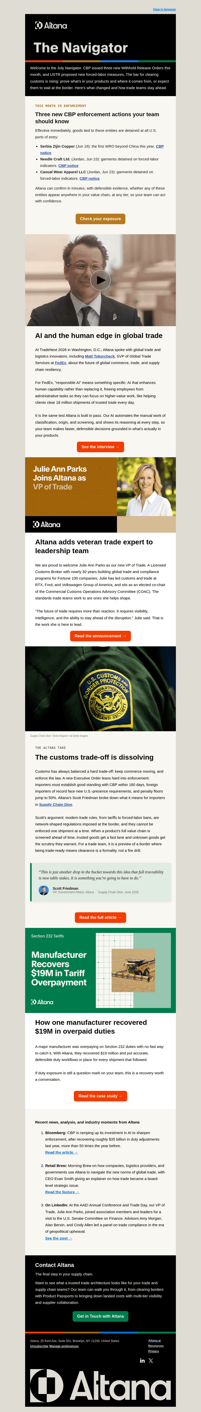 Altana Technologies email from Thu, Jul 9, 2026