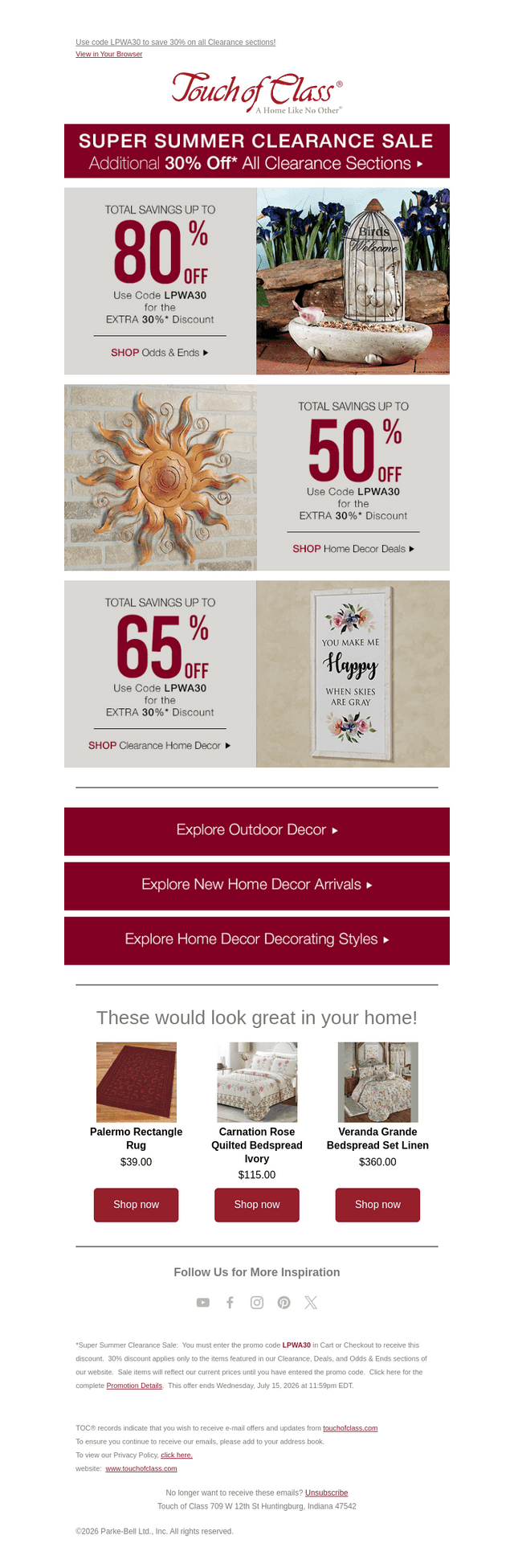 Touch of Class email from Thu, Jul 9, 2026