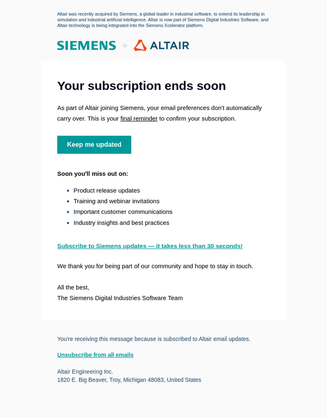 Altair email from Thu, Jul 9, 2026