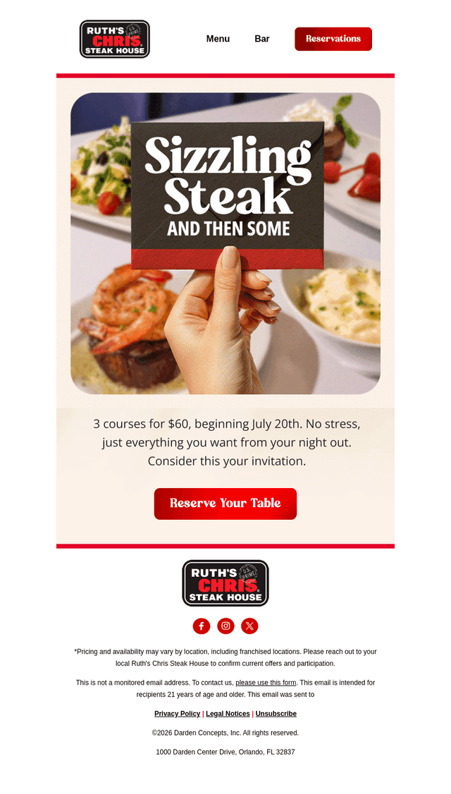 Ruth's Chris email from Thu, Jul 9, 2026