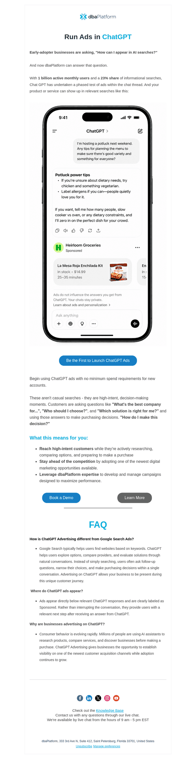 NEW UPDATE: Reach Customers Directly in ChatGPT with dbaPlatform