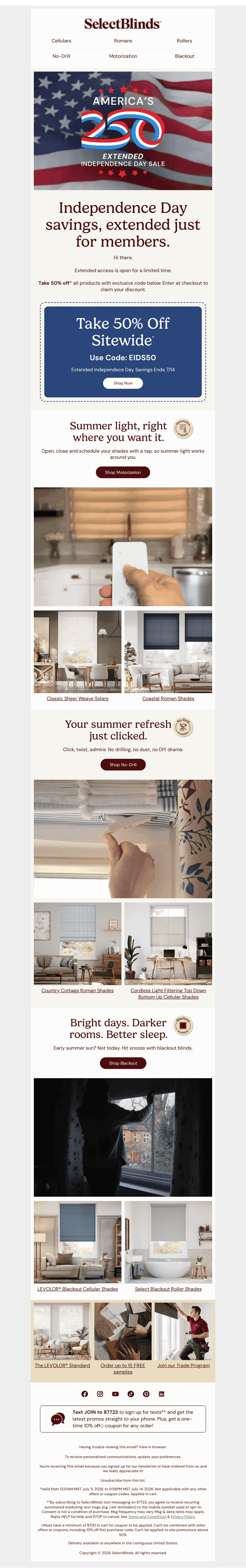 Select Blinds email from Sat, Jul 11, 2026