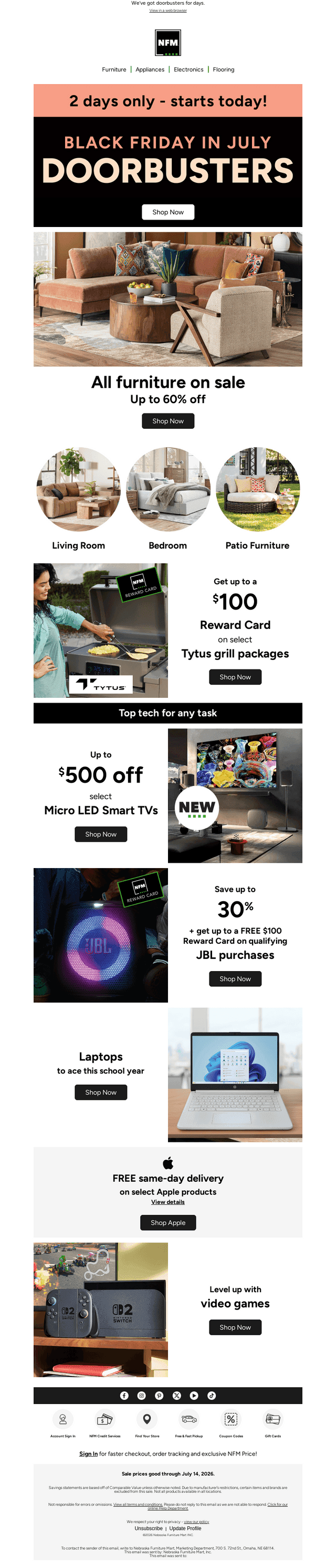 Nebraska Furniture Mart email from Sat, Jul 11, 2026