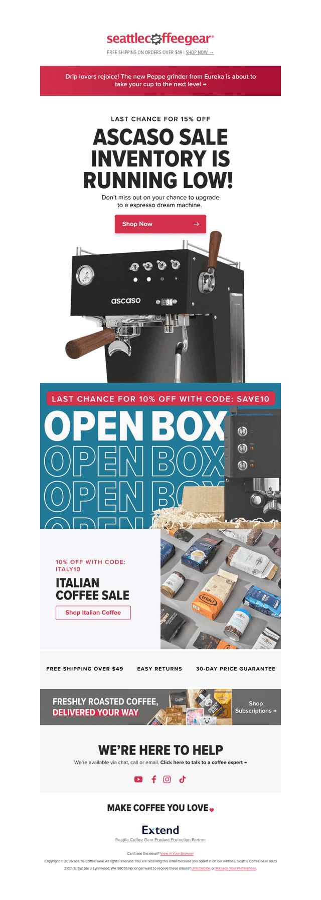 Seattle Coffee Gear email from Mon, Jul 13, 2026