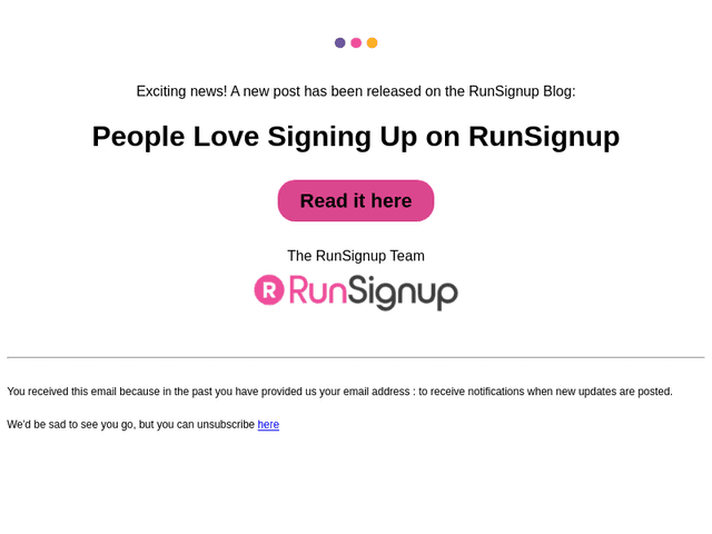 RunSignUp email from Tue, Jul 14, 2026
