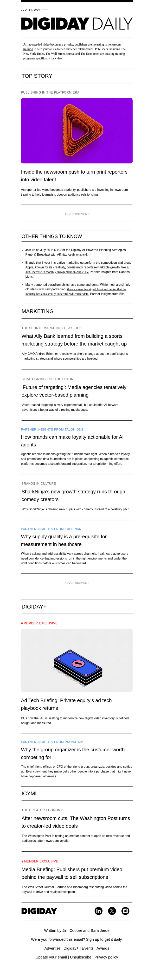 Digiday email from Tue, Jul 14, 2026