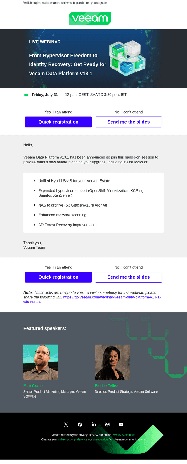 Veeam Software email from Tue, Jul 14, 2026