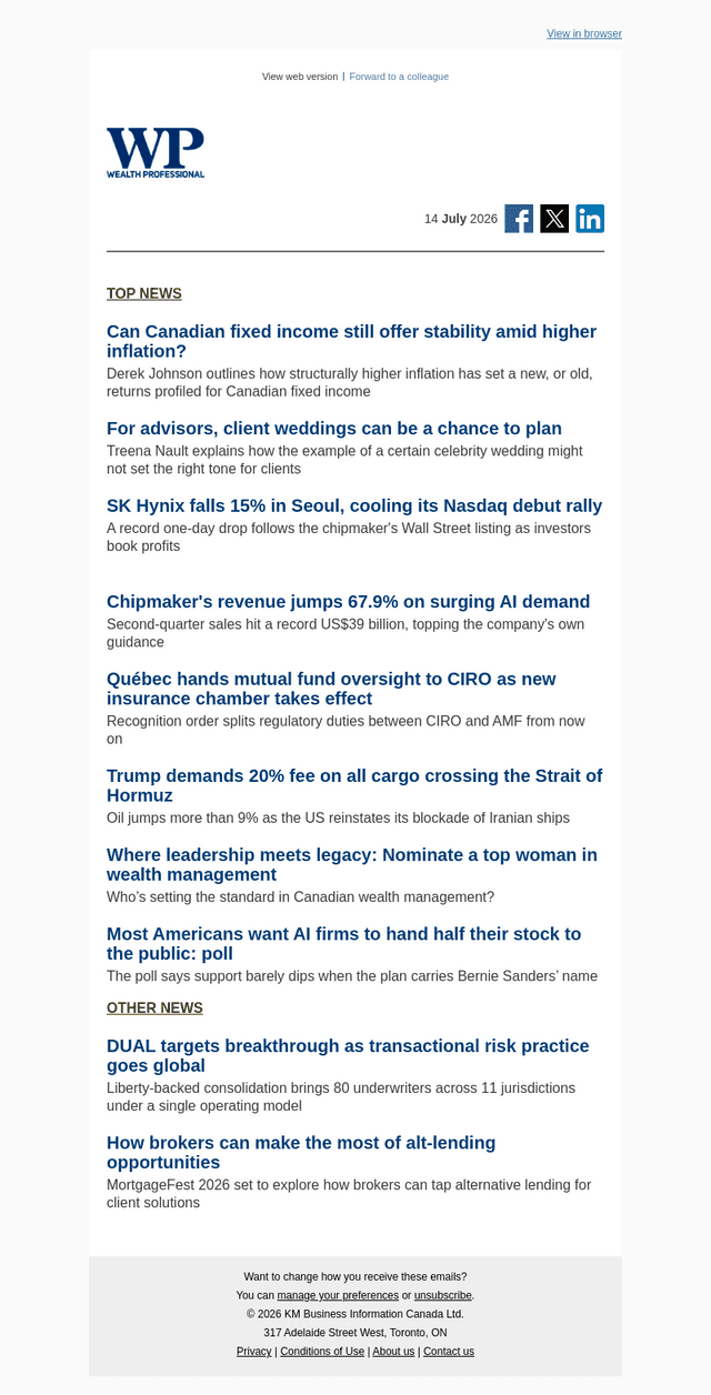 Wealth Professional email from Tue, Jul 14, 2026