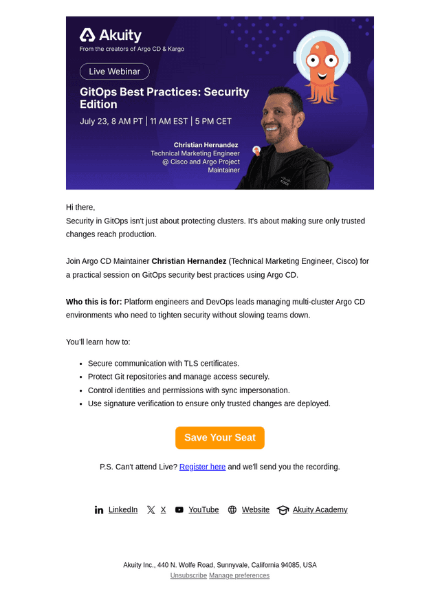 Akuity email from Tue, Jul 14, 2026