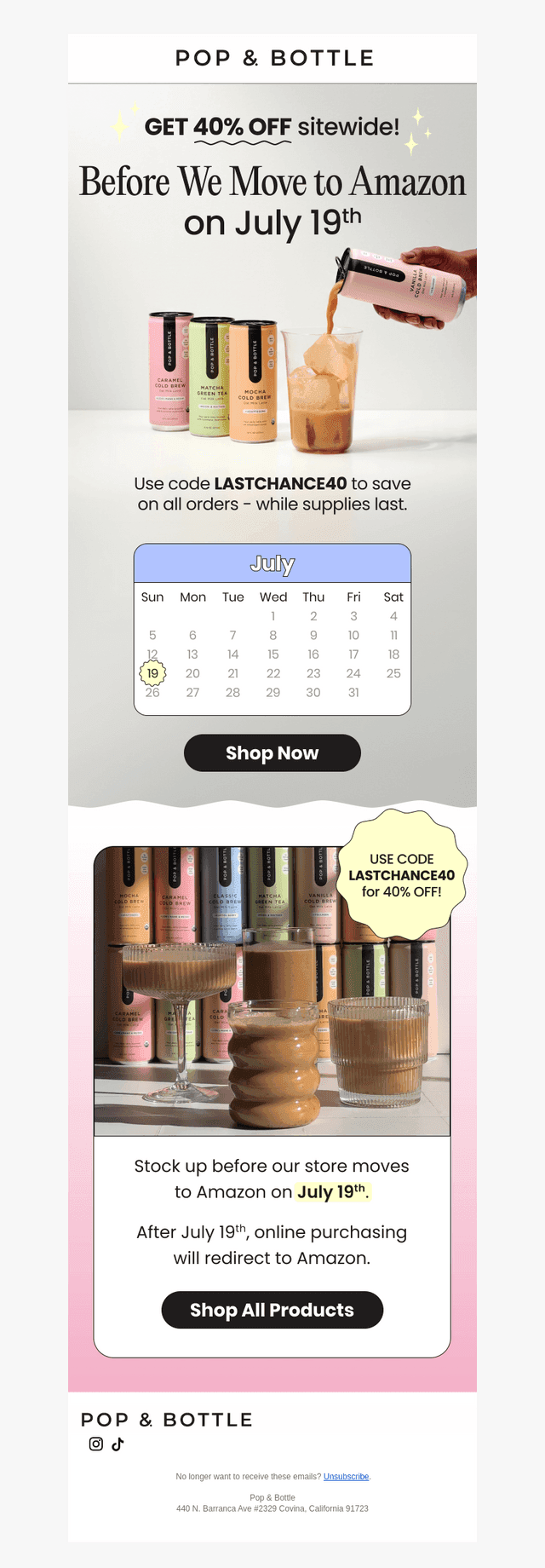 Pop & Bottle email from Tue, Jul 14, 2026