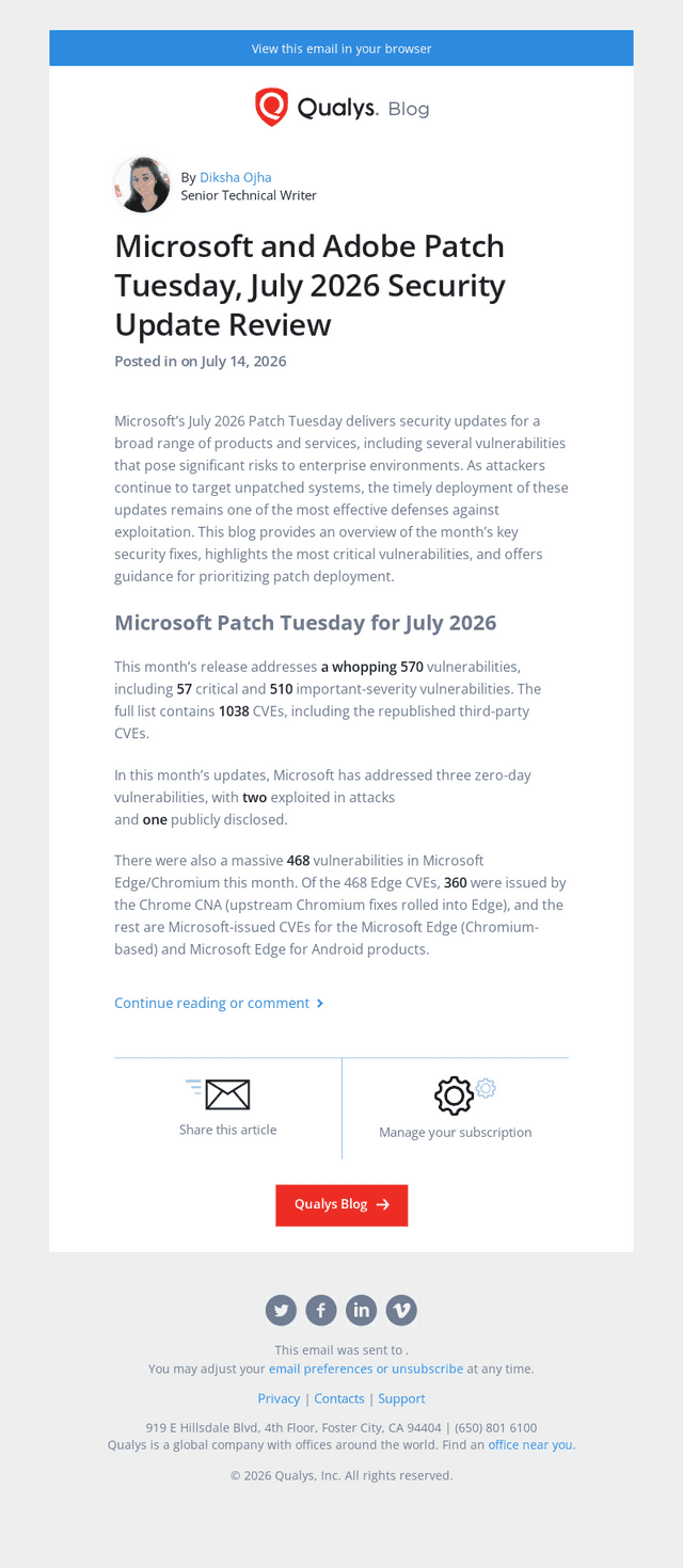 Qualys email from Tue, Jul 14, 2026