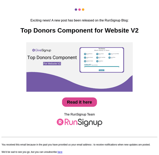 RunSignUp email from Tue, Jul 14, 2026
