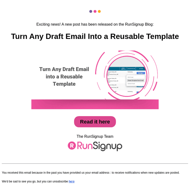 RunSignUp email from Wed, Jul 15, 2026