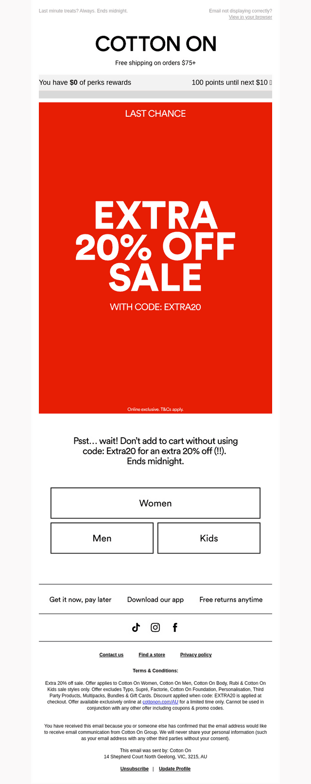 Final call for extra 20% off sale