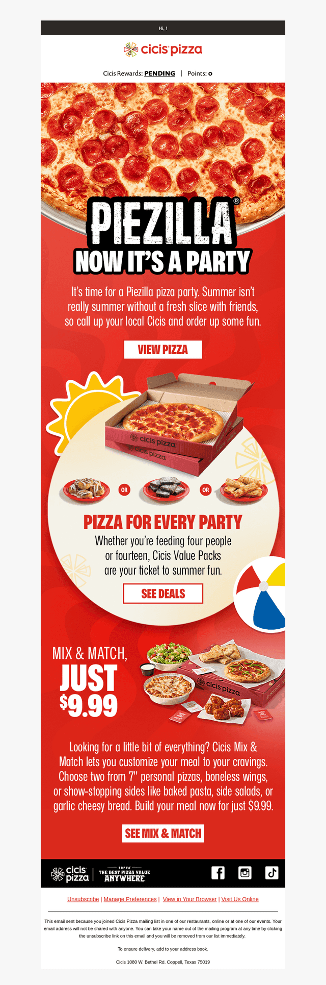 Cici's Pizza email from Wed, Jul 15, 2026
