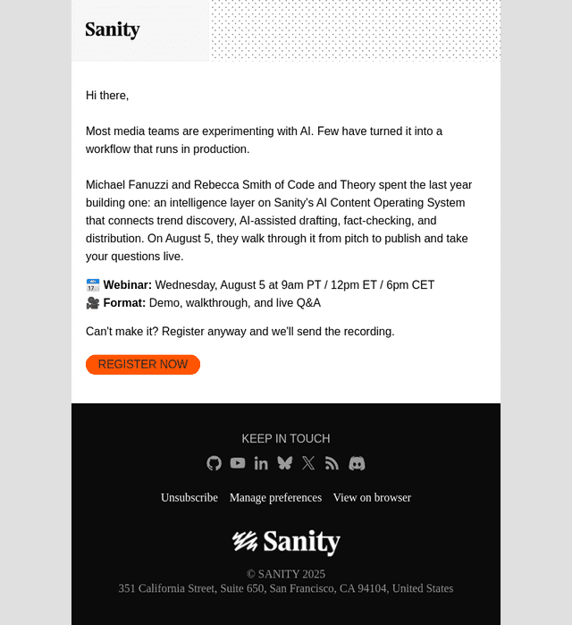 Sanity email from Wed, Jul 15, 2026