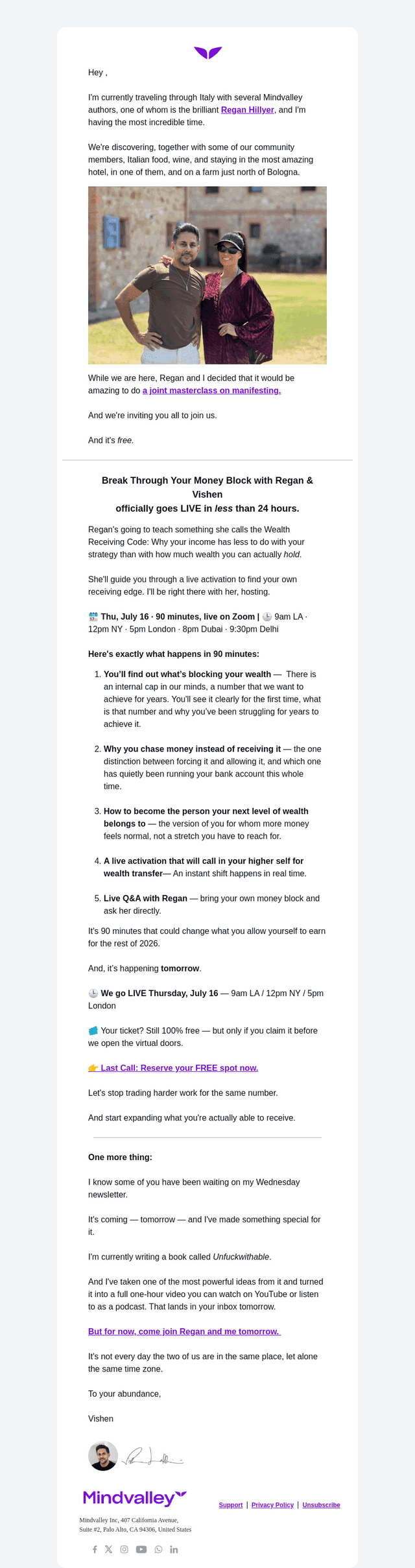 Mindvalley email from Wed, Jul 15, 2026