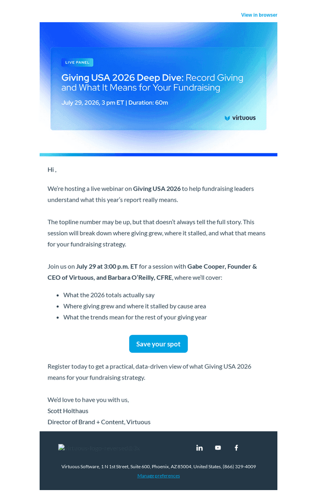 Virtuous Software email from Wed, Jul 15, 2026