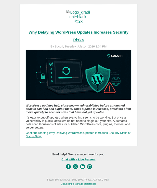Sucuri email from Wed, Jul 15, 2026