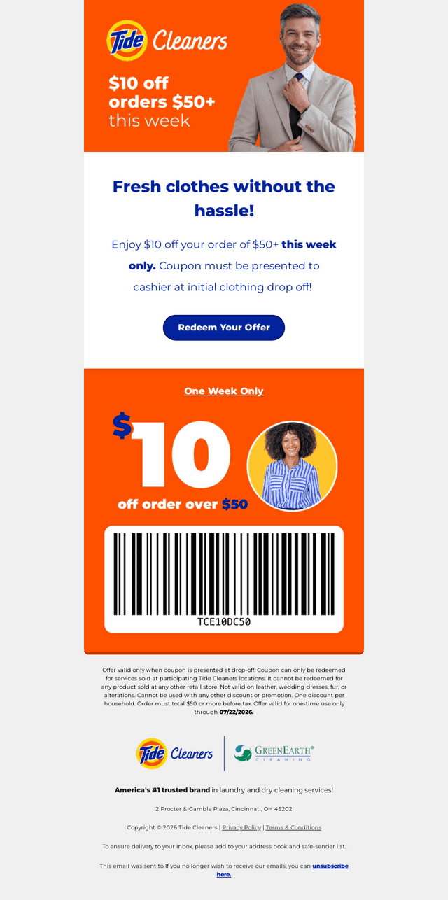 Tide Cleaners email from Wed, Jul 15, 2026