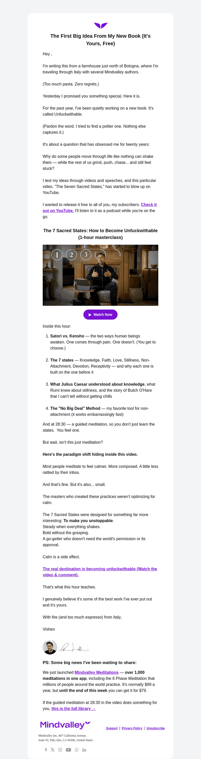 Mindvalley email from Thu, Jul 16, 2026