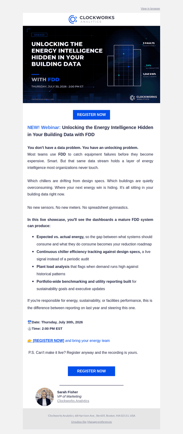 Clockworks Analytics email from Thu, Jul 16, 2026