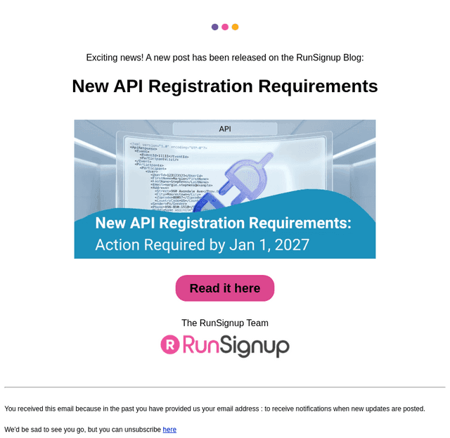 RunSignUp email from Sat, Jul 18, 2026