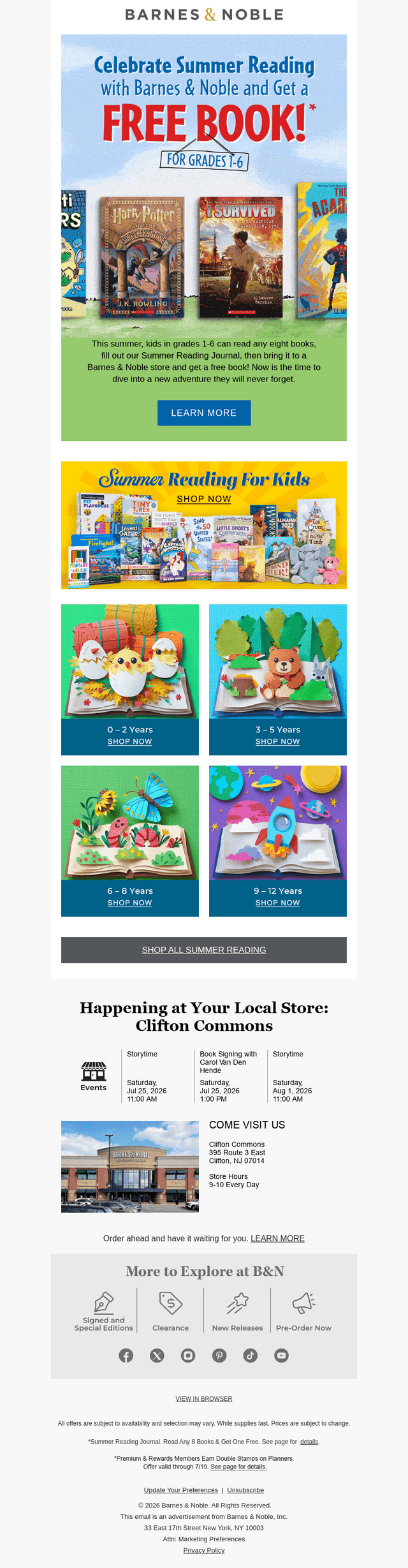Barnes & Noble email from Sun, Jul 19, 2026