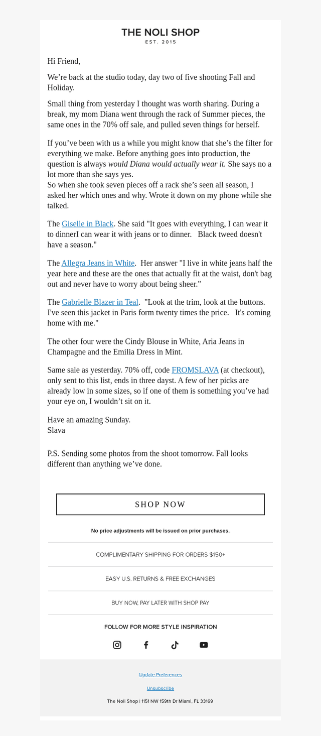 Noli Yoga email from Sun, Jul 19, 2026