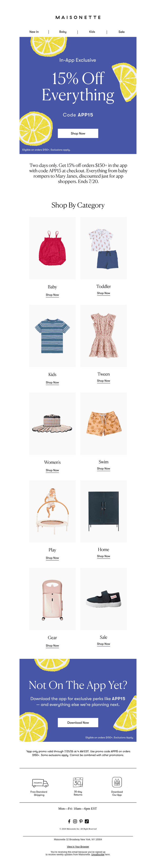 App Exclusive: 15% Off $150+