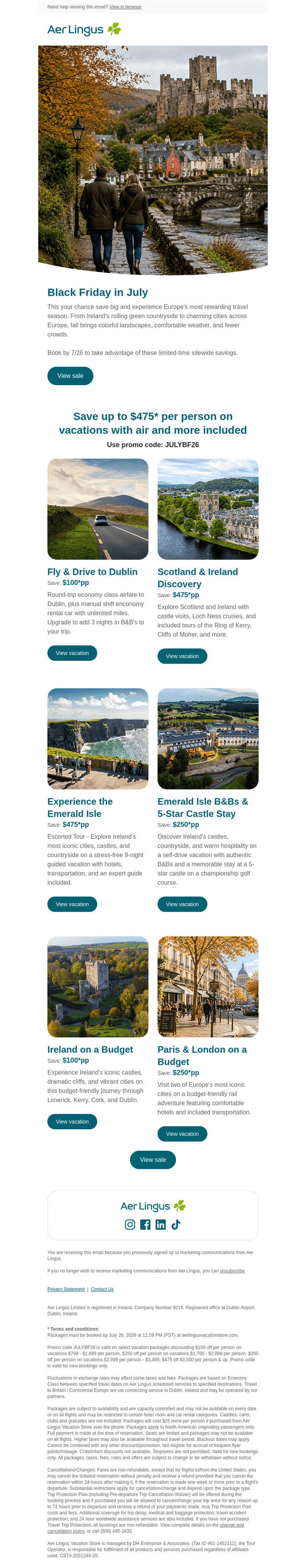 Aer Lingus email from Mon, Jul 20, 2026