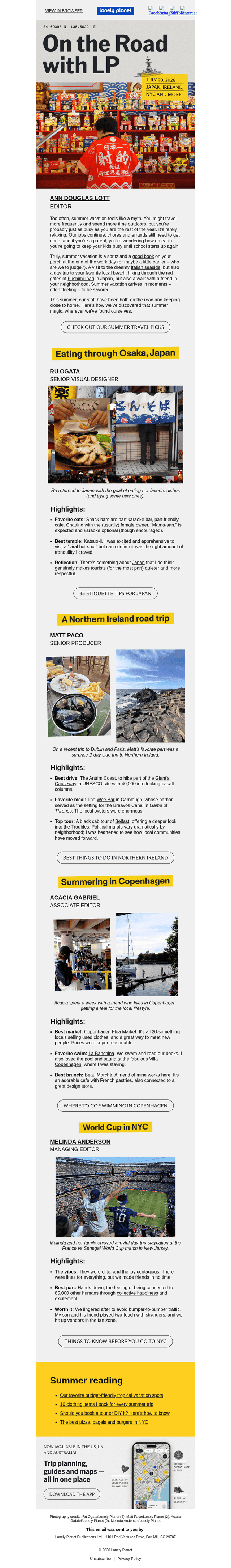 Lonely Planet email from Mon, Jul 20, 2026