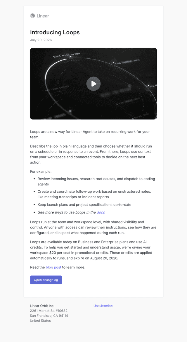 Linear email from Mon, Jul 20, 2026