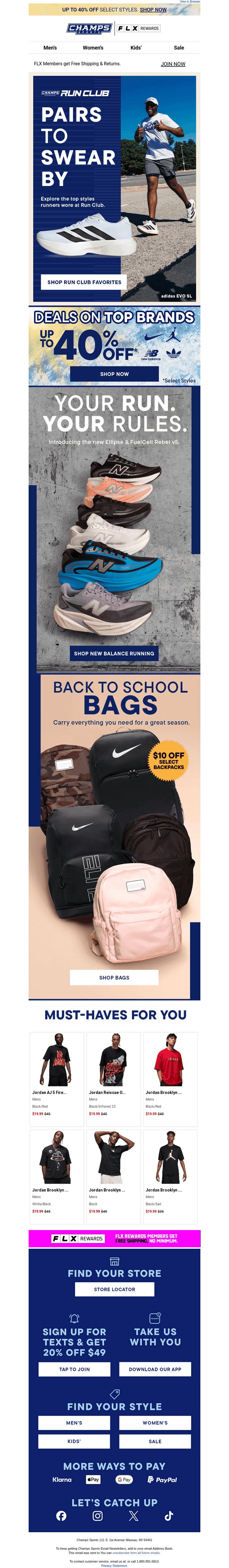 Champs Sports email from Mon, Jul 20, 2026
