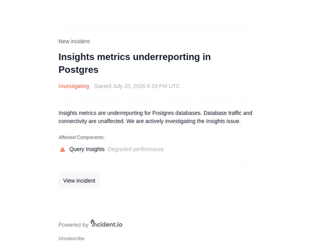 incident.io email from Mon, Jul 20, 2026