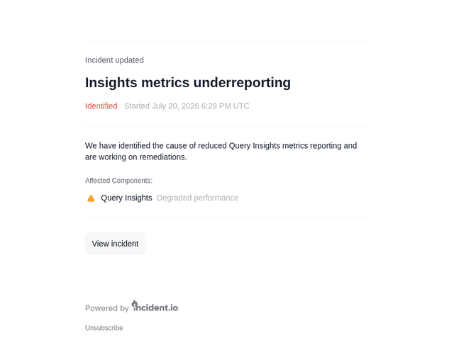 incident.io email from Mon, Jul 20, 2026