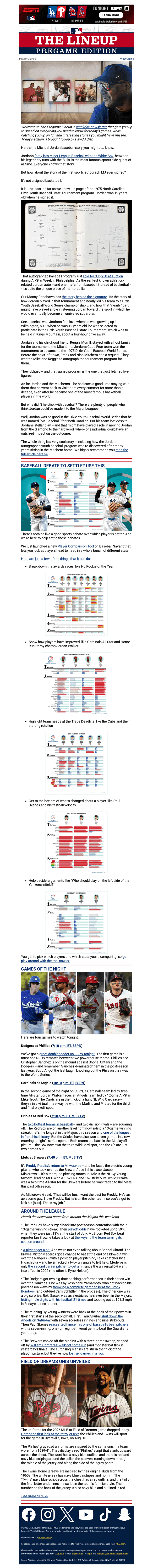 MLB email from Mon, Jul 20, 2026