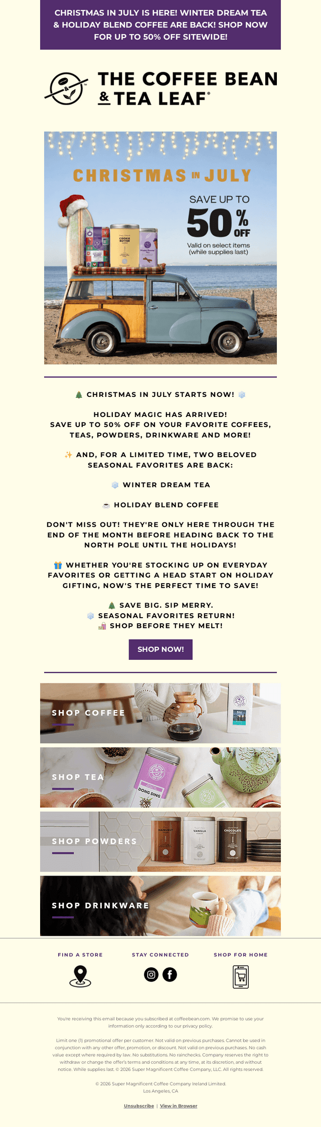The Coffee Bean & Tea Leaf email from Mon, Jul 20, 2026