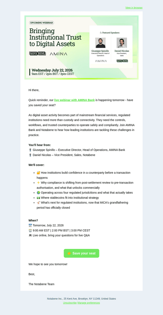 Notabene email from Tue, Jul 21, 2026
