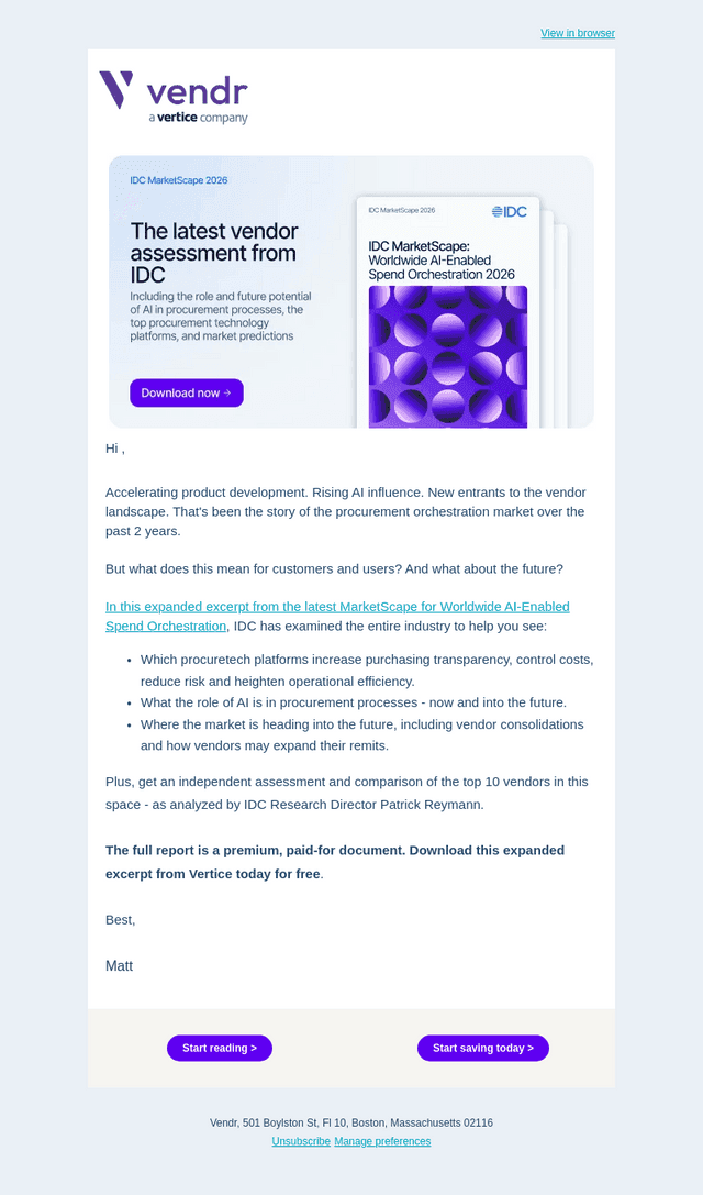 Vendr email from Tue, Jul 21, 2026