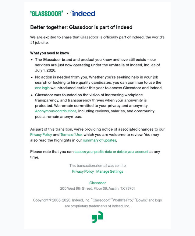 Glassdoor email from Tue, Jul 21, 2026