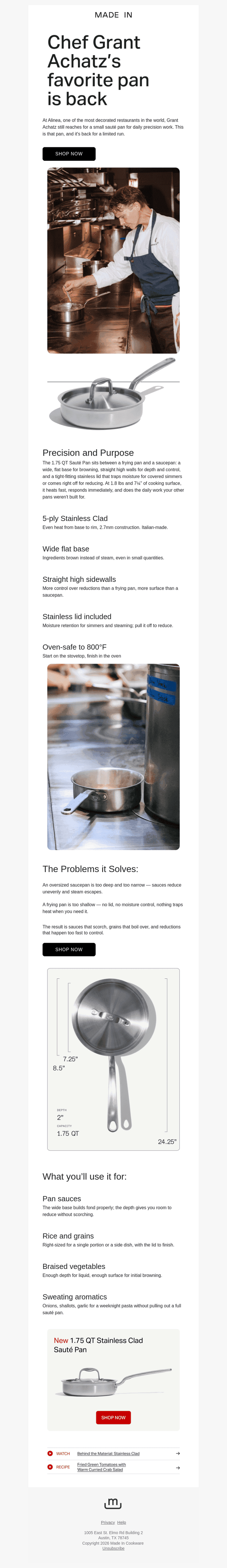 Made In Cookware email from Tue, Jul 21, 2026