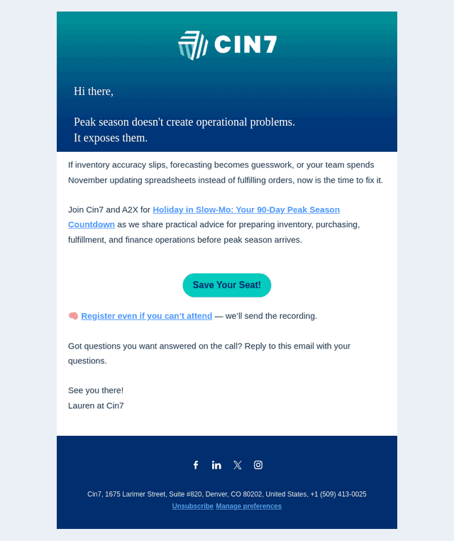 Cin7 email from Tue, Jul 21, 2026