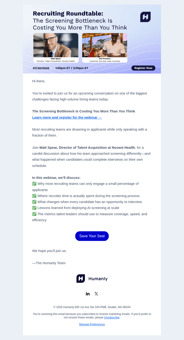 Humanly.io email from Wed, Jul 22, 2026