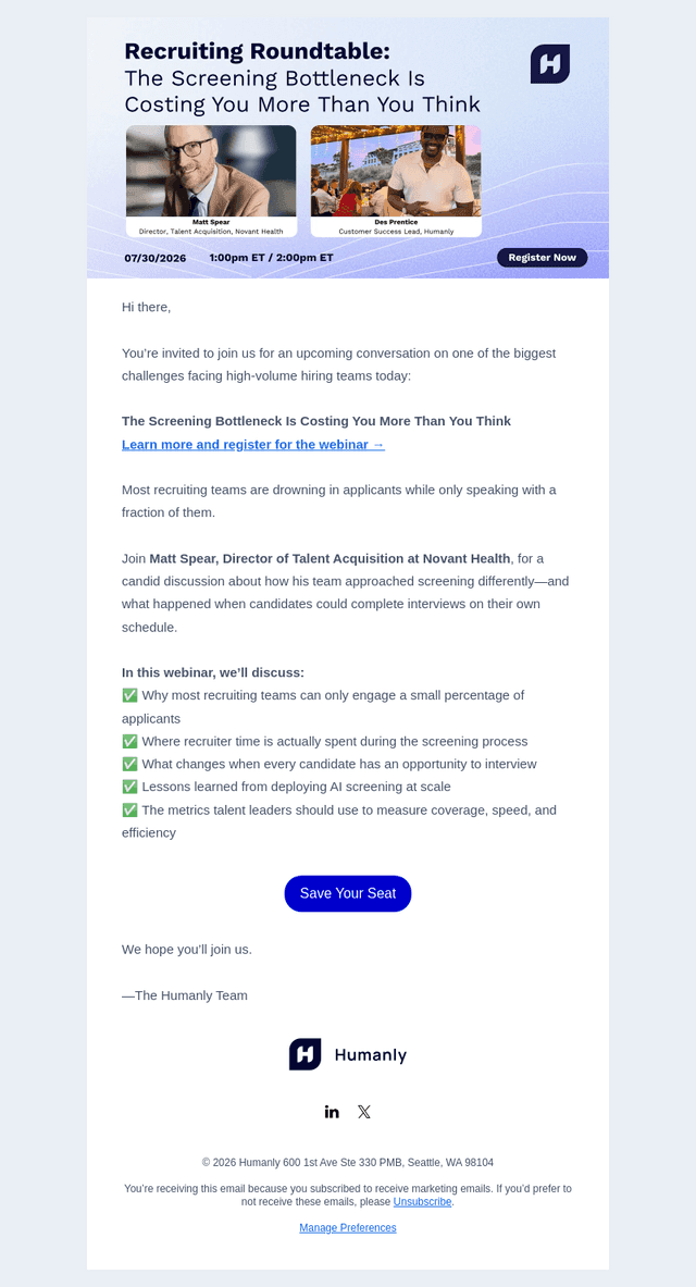 Humanly.io email from Wed, Jul 22, 2026