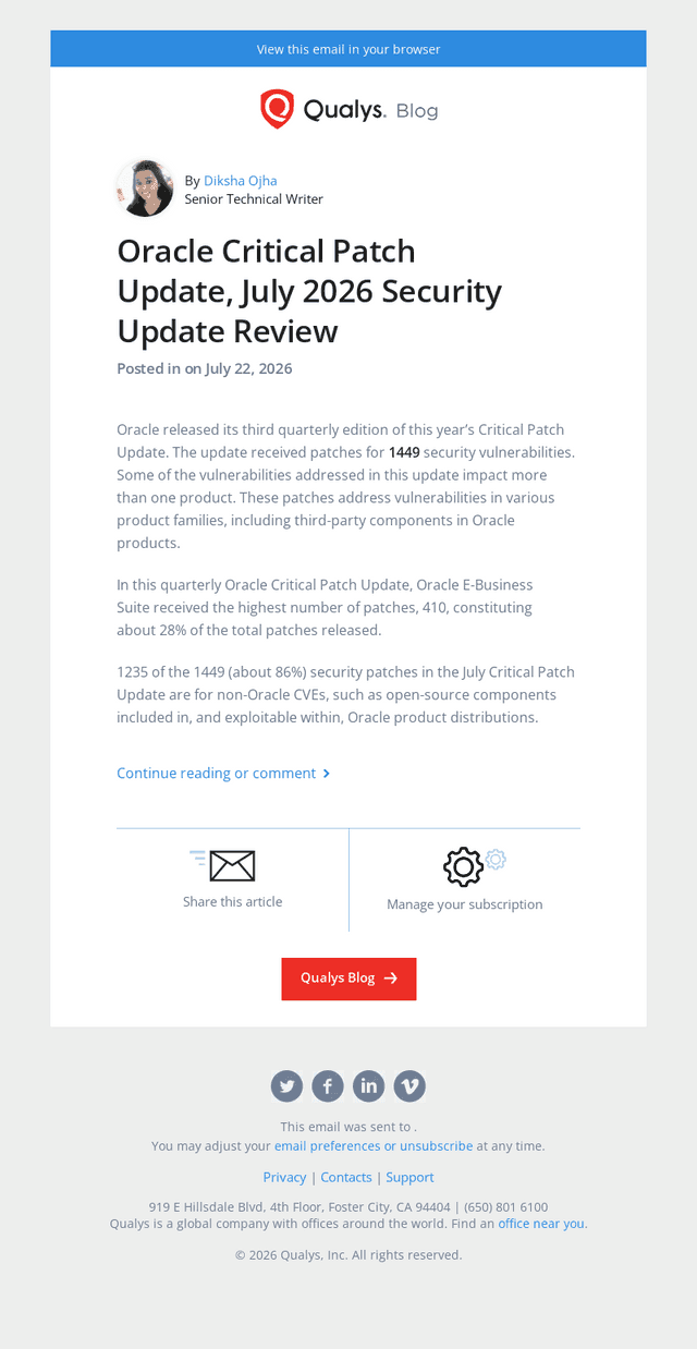 Qualys email from Wed, Jul 22, 2026