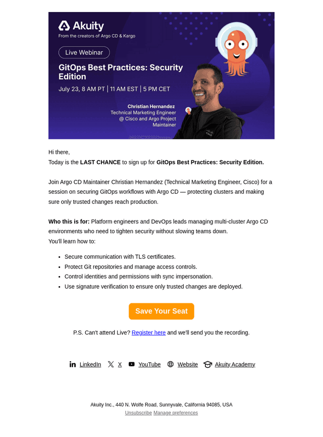 Akuity email from Wed, Jul 22, 2026