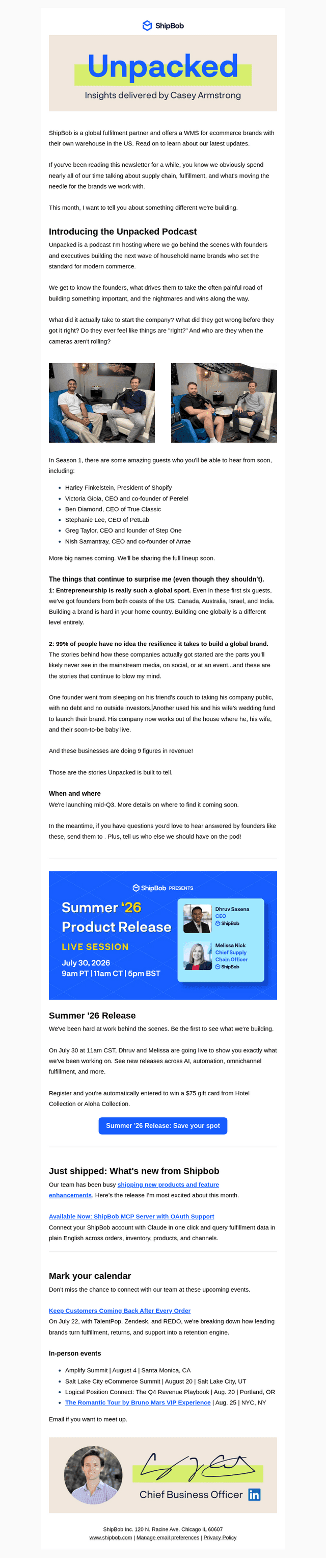 ShipBob email from Wed, Jul 22, 2026